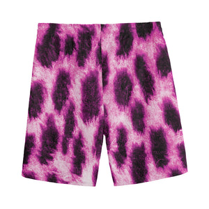 Hot Purple And Black Cheetah Print Men's Sports Shorts