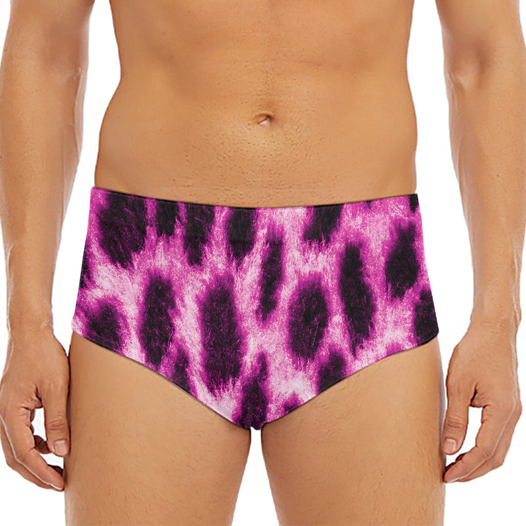 Hot Purple And Black Cheetah Print Men's Triangle Swim Briefs