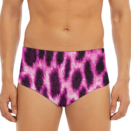 Hot Purple And Black Cheetah Print Men's Triangle Swim Briefs