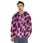 Hot Purple And Black Cheetah Print Men's Velvet Pullover Hoodie