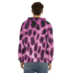 Hot Purple And Black Cheetah Print Men's Velvet Pullover Hoodie