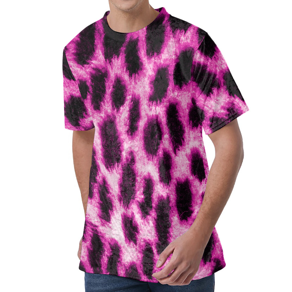 Hot Purple And Black Cheetah Print Men's Velvet T-Shirt