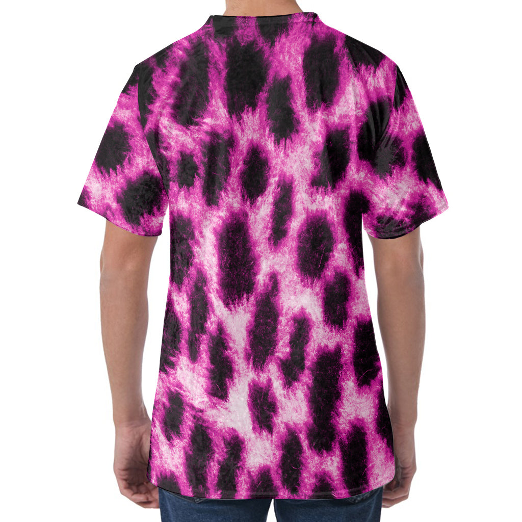 Hot Purple And Black Cheetah Print Men's Velvet T-Shirt