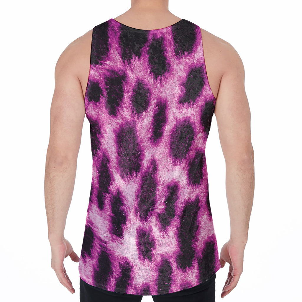 Hot Purple And Black Cheetah Print Men's Velvet Tank Top