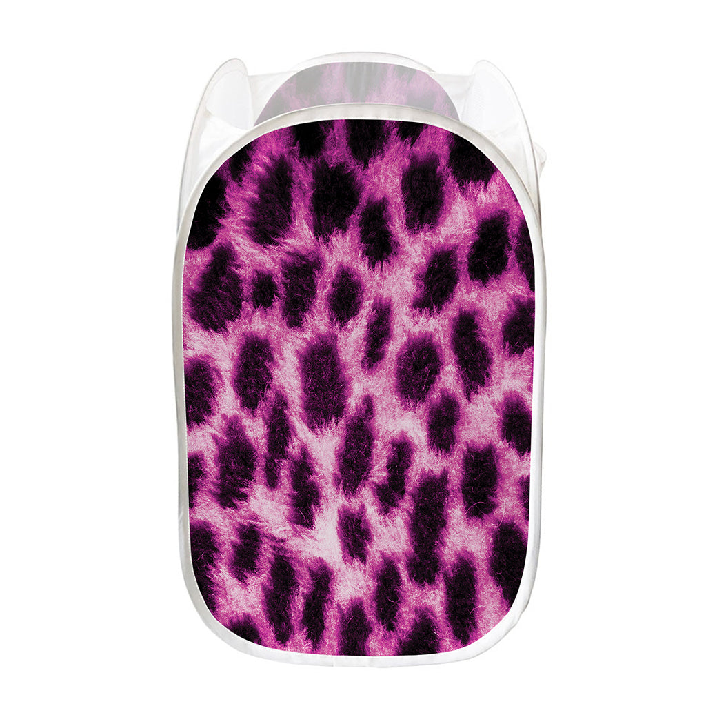 Hot Purple And Black Cheetah Print Mesh Laundry Hamper