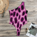 Hot Purple And Black Cheetah Print One Shoulder Bodysuit