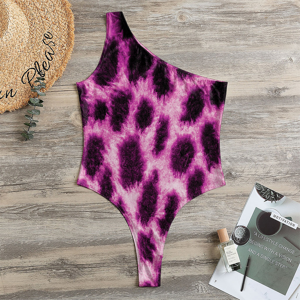 Hot Purple And Black Cheetah Print One Shoulder Bodysuit