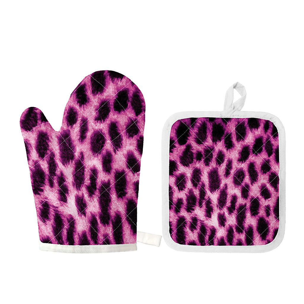 Hot Purple And Black Cheetah Print Oven Mitt And Pot Holder Set