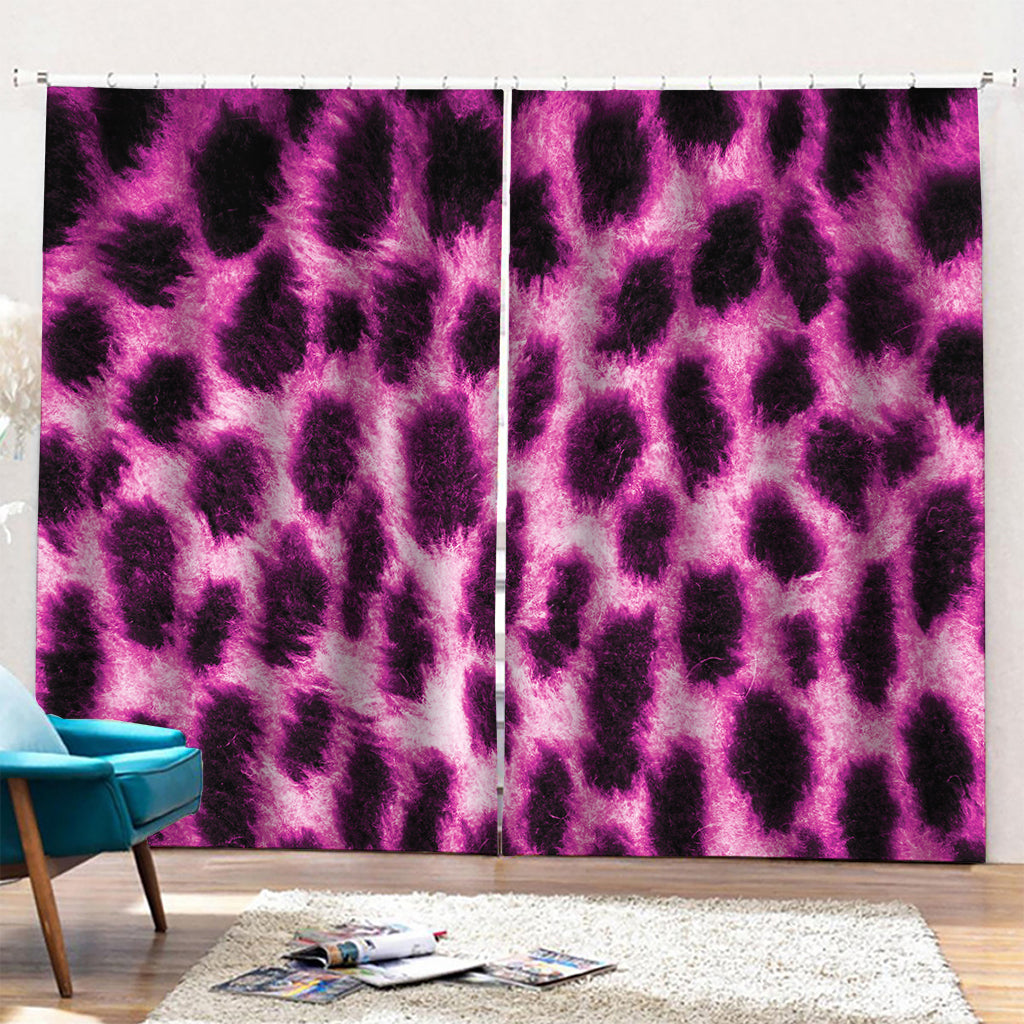 Hot Purple And Black Cheetah Print Pencil Pleat Curtains