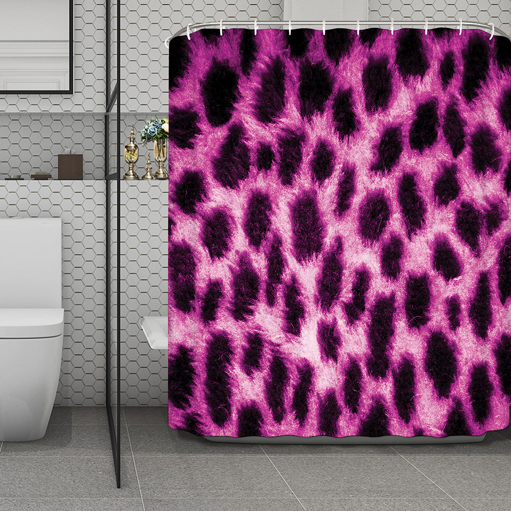 Hot Purple And Black Cheetah Print Polyester Shower Curtain