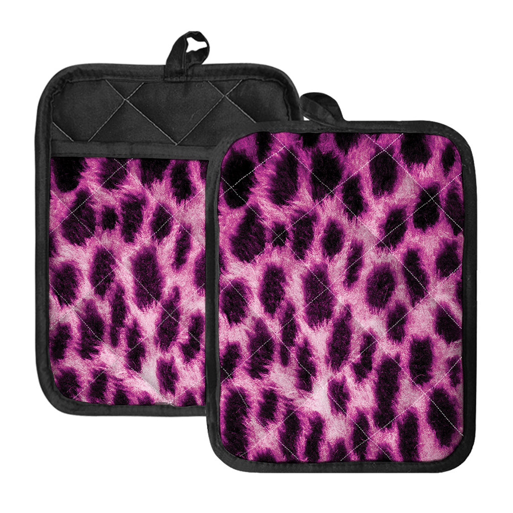 Hot Purple And Black Cheetah Print Pot Holders With Pocket