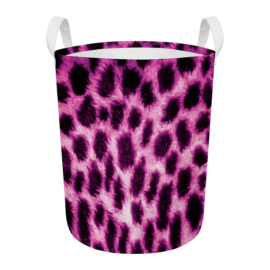 Hot Purple And Black Cheetah Print Round Laundry Basket