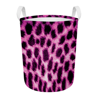 Hot Purple And Black Cheetah Print Round Laundry Basket