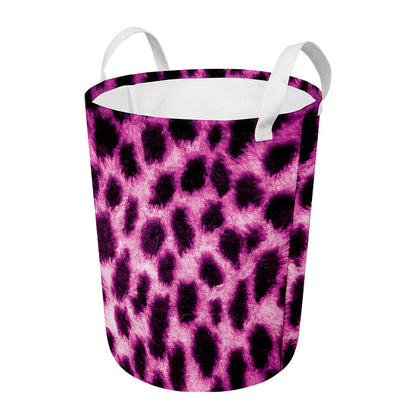 Hot Purple And Black Cheetah Print Round Laundry Basket