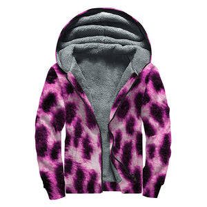 Hot Purple And Black Cheetah Print Sherpa Lined Zip Up Hoodie