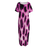 Hot Purple And Black Cheetah Print Short Sleeve Long Nightdress