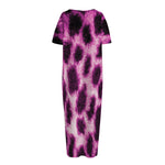 Hot Purple And Black Cheetah Print Short Sleeve Long Nightdress