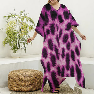 Hot Purple And Black Cheetah Print Silk V-Neck Kaftan Dress