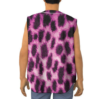 Hot Purple And Black Cheetah Print Sleeveless Baseball Jersey