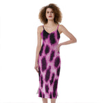 Hot Purple And Black Cheetah Print Slim Fit Midi Cami Dress