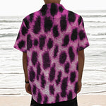 Hot Purple And Black Cheetah Print Textured Short Sleeve Shirt