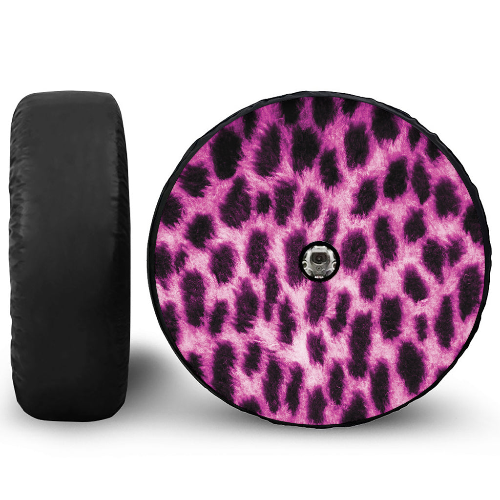 Hot Purple And Black Cheetah Print Tire Cover With Camera Hole