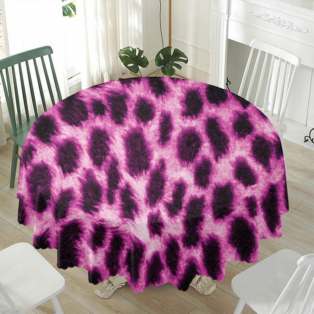 Hot Purple And Black Cheetah Print Waterproof Round Tablecloth