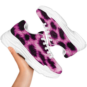 Hot Purple And Black Cheetah Print White Chunky Shoes