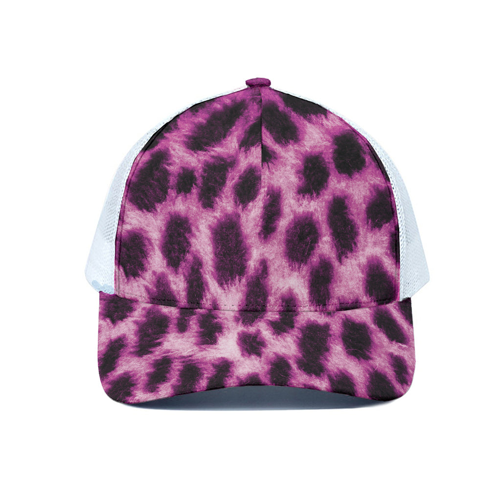 Hot Purple And Black Cheetah Print White Mesh Trucker Cap