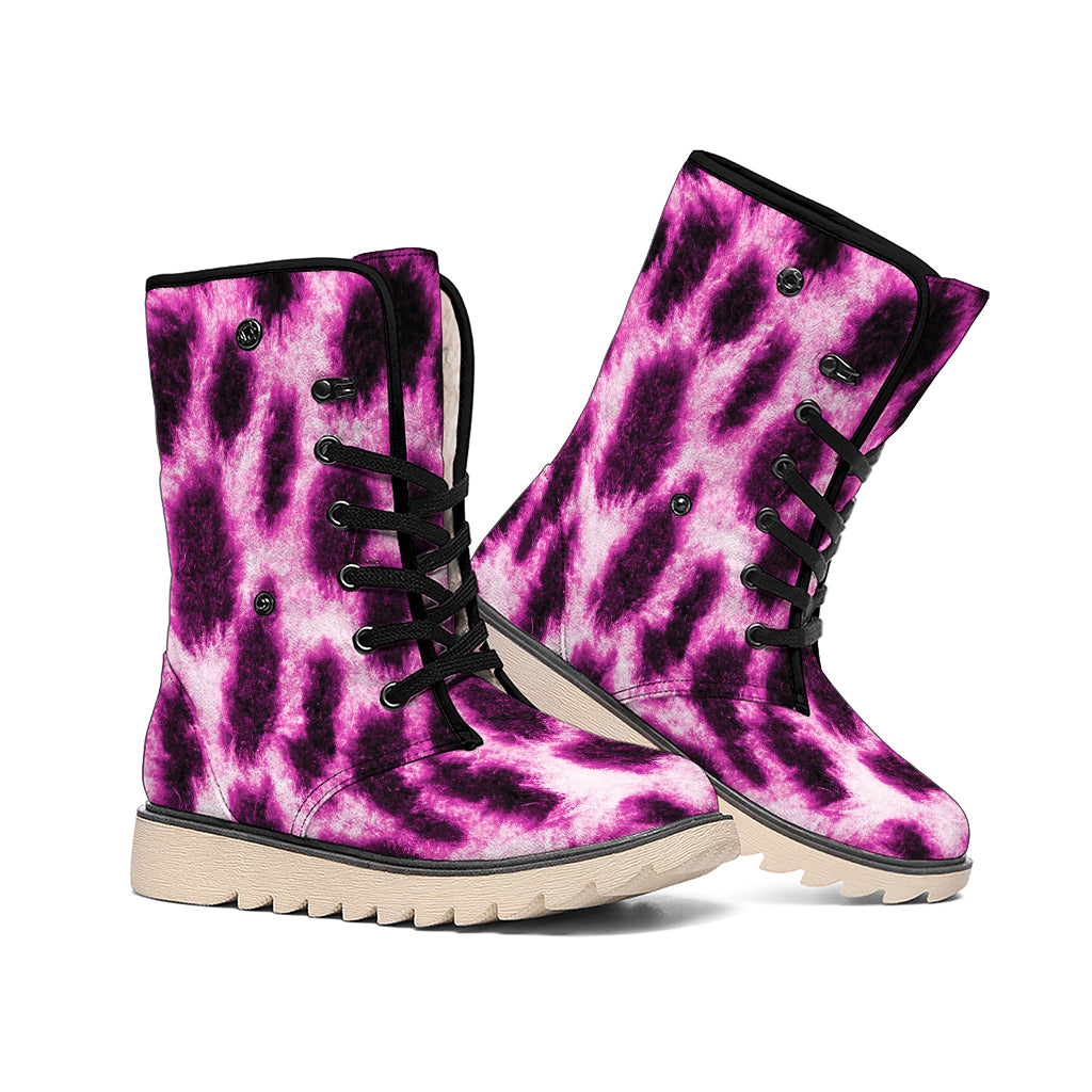 Hot Purple And Black Cheetah Print Winter Boots