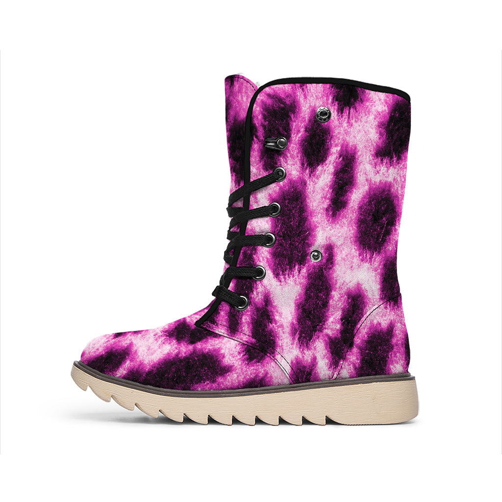 Hot Purple And Black Cheetah Print Winter Boots