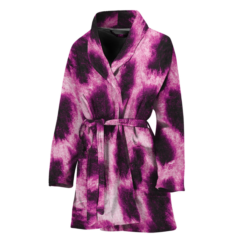 Hot Purple And Black Cheetah Print Women's Bathrobe