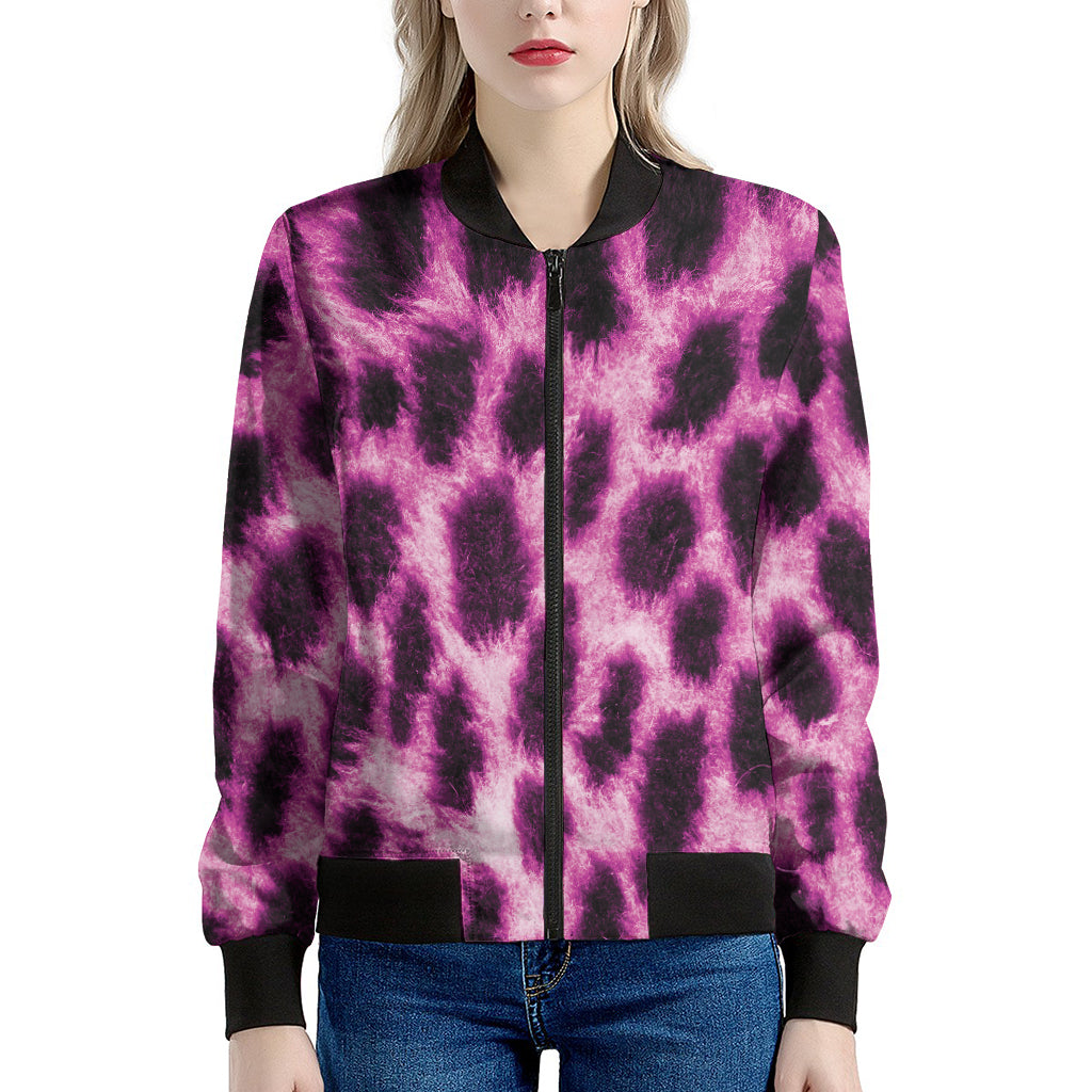 Hot Purple And Black Cheetah Print Women's Bomber Jacket