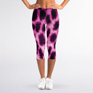 Hot Purple And Black Cheetah Print Women's Capri Leggings