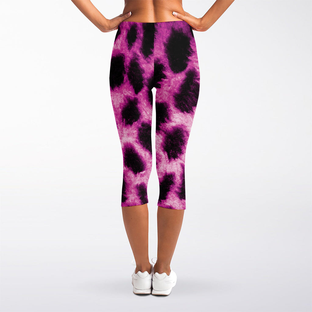 Hot Purple And Black Cheetah Print Women's Capri Leggings