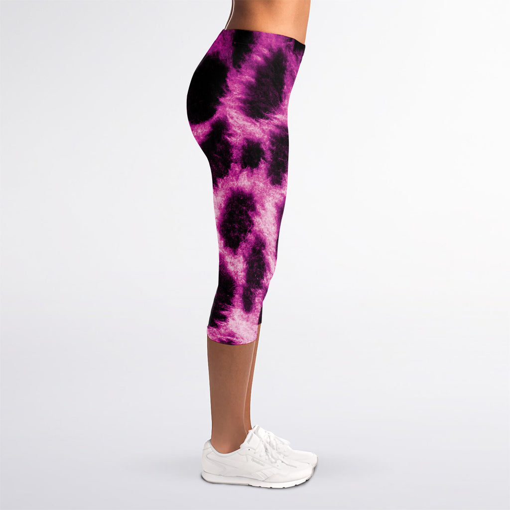 Hot Purple And Black Cheetah Print Women's Capri Leggings