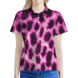 Hot Purple And Black Cheetah Print Women's Polo Shirt