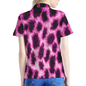 Hot Purple And Black Cheetah Print Women's Polo Shirt