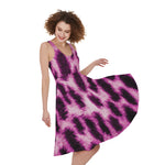 Hot Purple And Black Cheetah Print Women's Sleeveless Dress