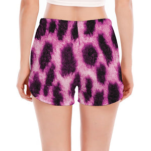 Hot Purple And Black Cheetah Print Women's Split Running Shorts