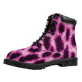 Hot Purple And Black Cheetah Print Padded Collar Lace Up Boots