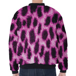 Hot Purple And Black Cheetah Print Zip Sleeve Bomber Jacket