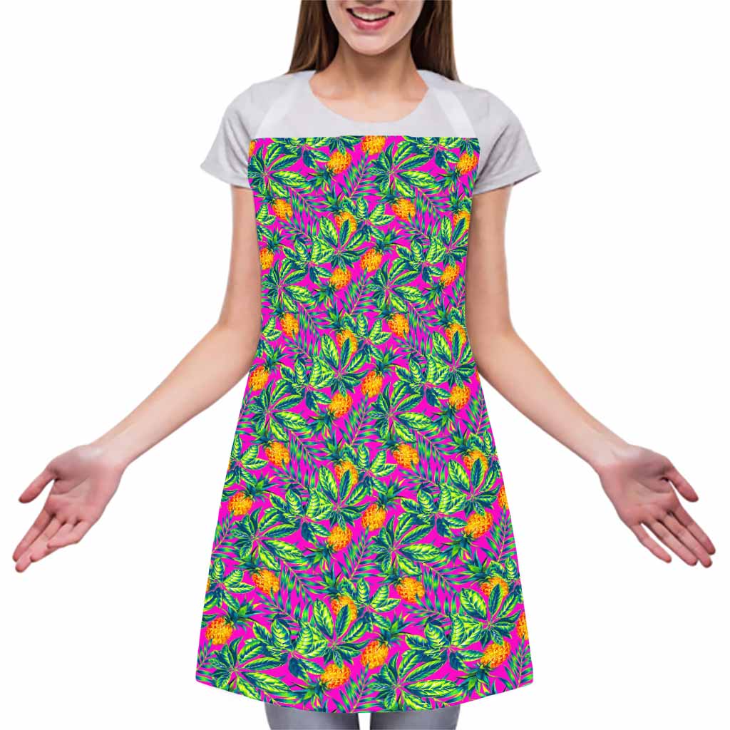 Hot Purple Pineapple Pattern Print Adjustable Apron