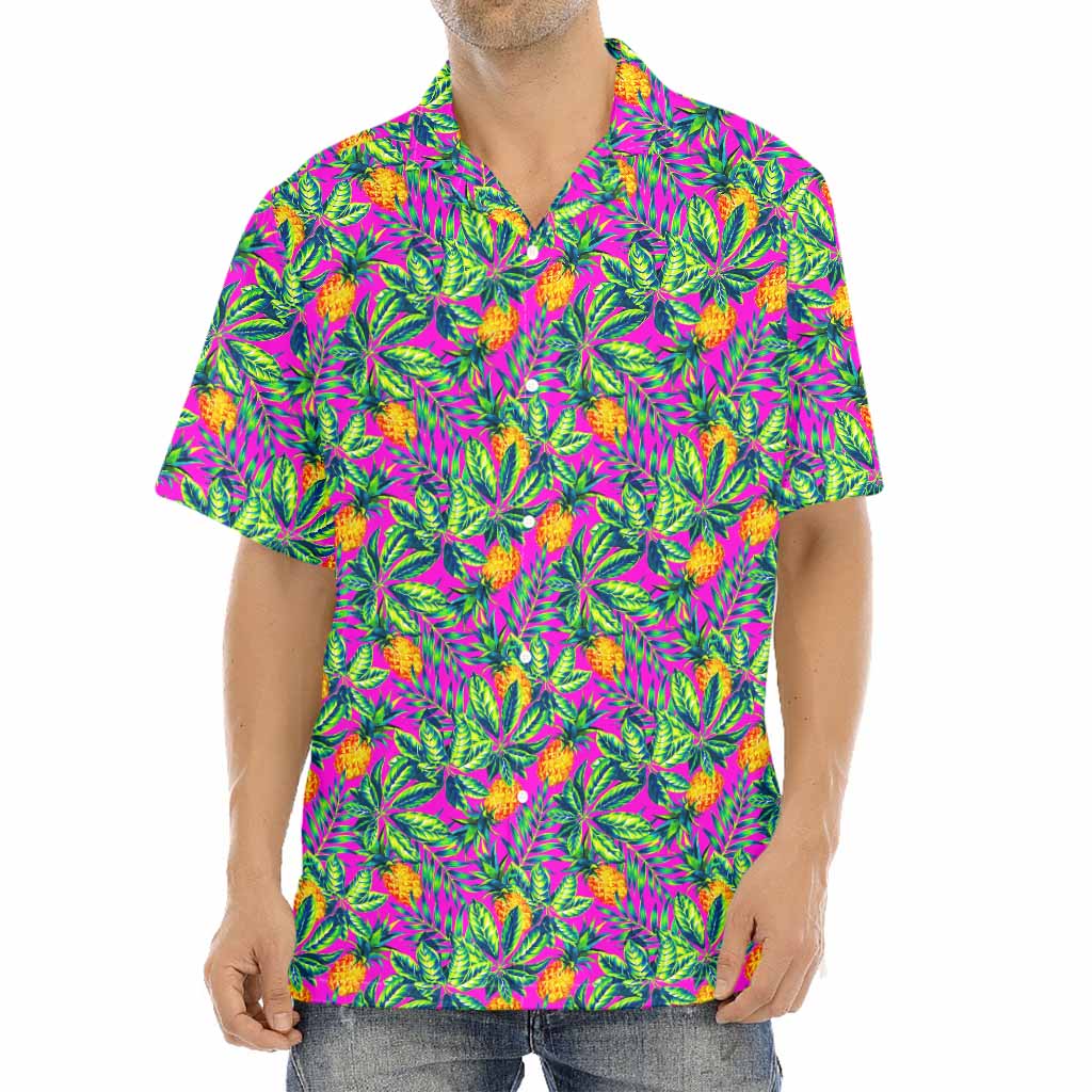 Hot Purple Pineapple Pattern Print Aloha Shirt