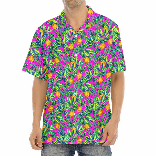 Hot Purple Pineapple Pattern Print Aloha Shirt