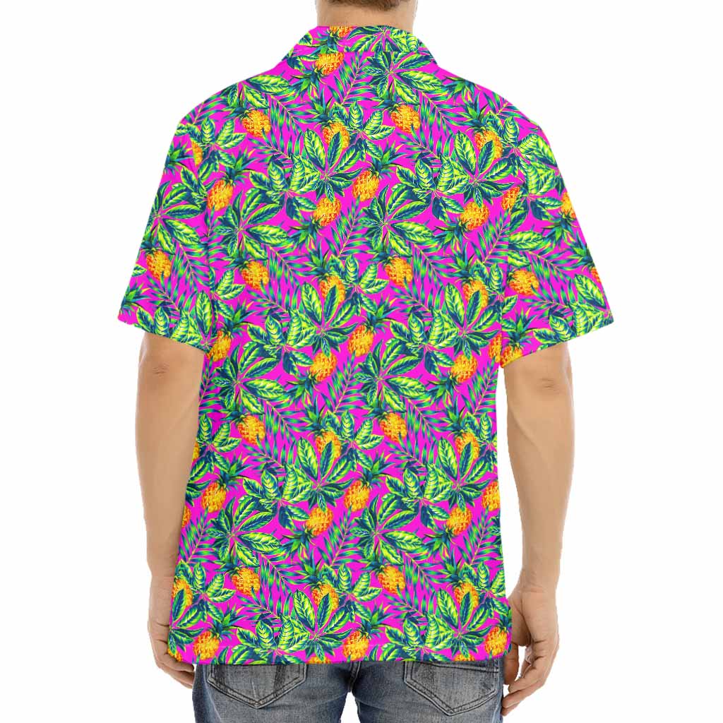 Hot Purple Pineapple Pattern Print Aloha Shirt