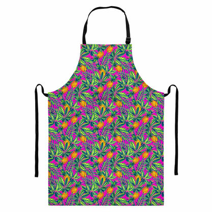 Hot Purple Pineapple Pattern Print Bib Apron With Pocket