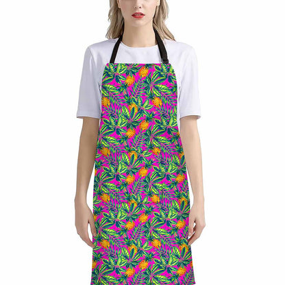 Hot Purple Pineapple Pattern Print Bib Apron With Pocket