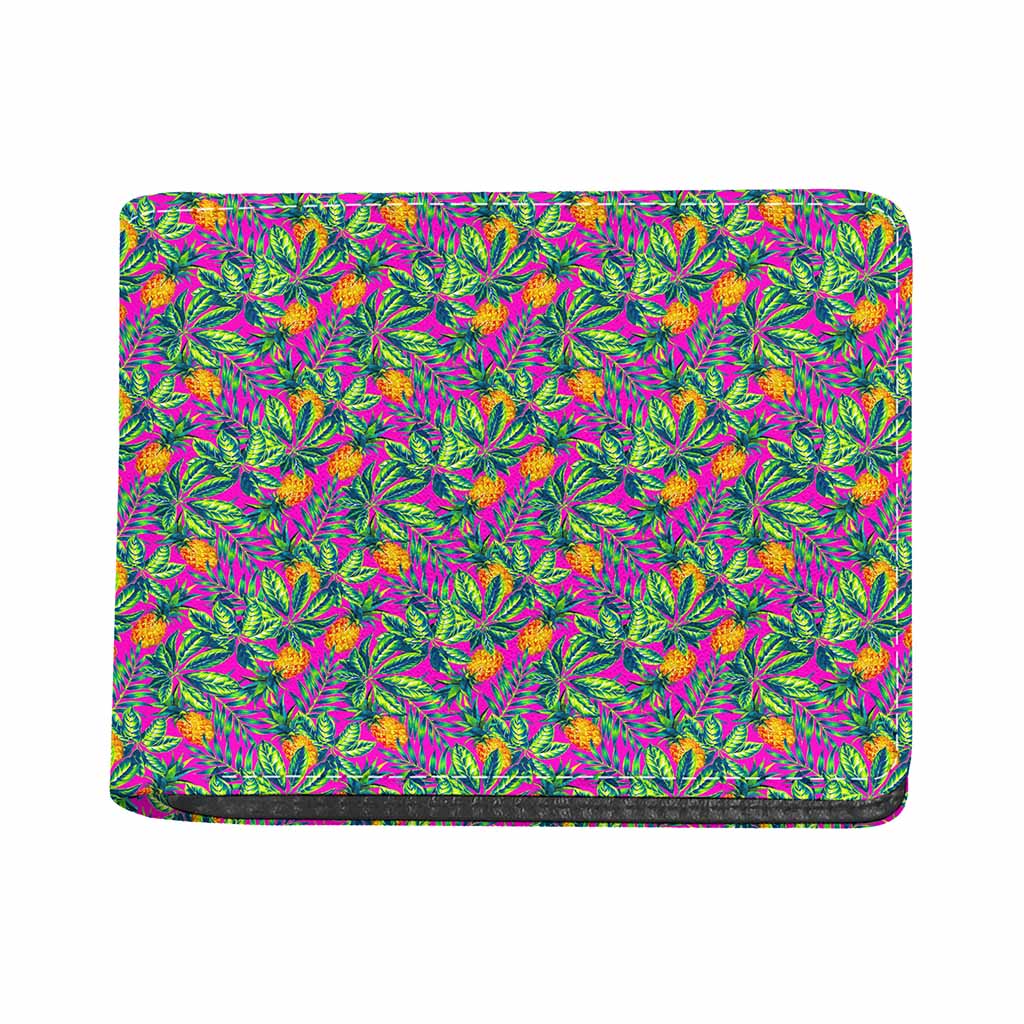 Hot Purple Pineapple Pattern Print Bifold Wallet