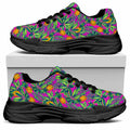 Hot Purple Pineapple Pattern Print Black Chunky Shoes